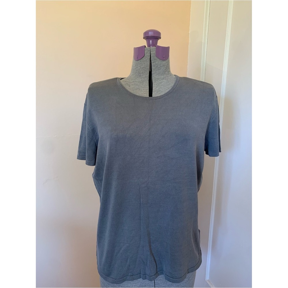 Jones New York Silk Blend Short Sleeve Knit Sweater Tee Gray XL